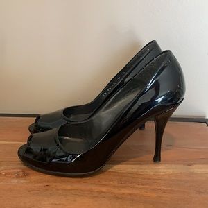 STUART WEITZMAN Black Patent Peep Toe Heels